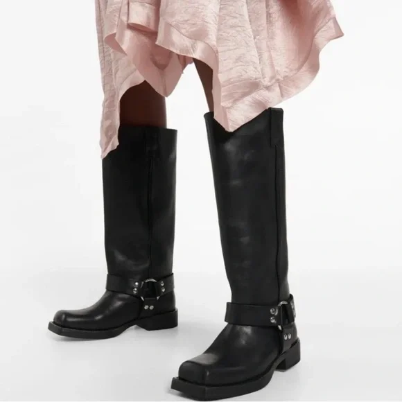 Acne Studios - Leather Calf High Buckle Biker Boots - Size 7 - Picture 1 of 12